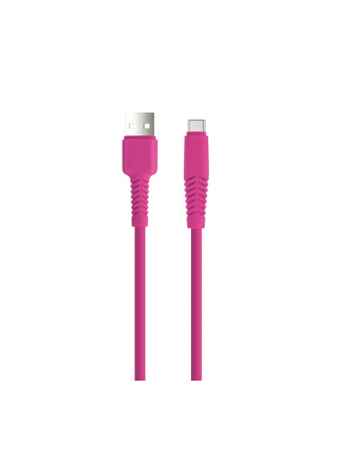 Кабел USB-A - USB-C, Setty Barbie Style 1.5м 2.1A с подсилени конектори, Цикламен