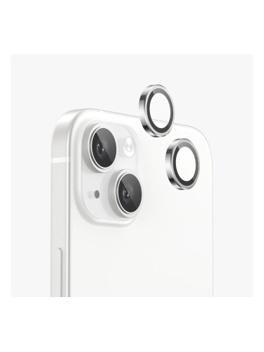 Стъклен протектор с метални рингове за задна камера MBX за Apple iPhone 15, 15 Plus, Сребрист