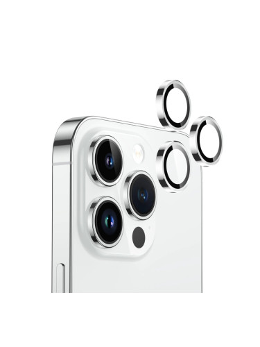 Стъклен протектор с метални рингове за задна камера MBX за Apple iPhone 15 Pro, 15 Pro Max, Сребрист