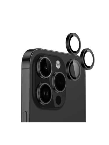 Стъклен протектор с метални рингове за задна камера MBX за Apple iPhone 15 Pro, 15 Pro Max, Черен