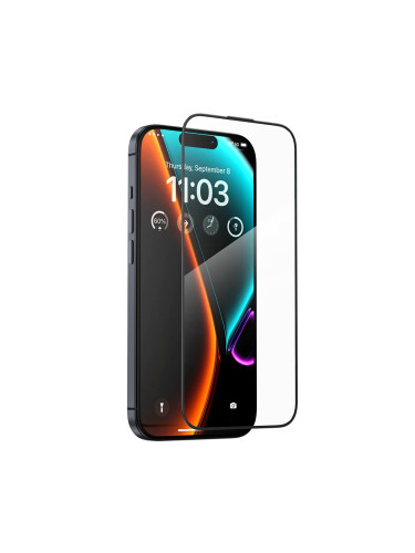 Стъклен протектор за дисплей OG 5D Slim с цяло лепило, За iPhone 15 Pro (6.1), Черен