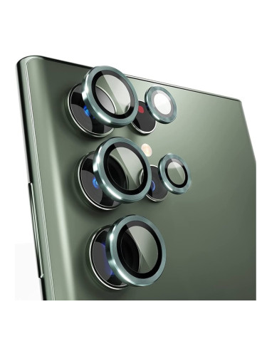 Стъклен протектор с метални рингове за задна камера MBX за Samsung Galaxy S23 Ultra (S918B), Зелен
