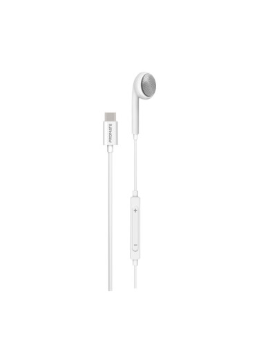 Слушалки ProMate LINGO-C,Ergonomic In-Ear USB-C Wired Mono Earphone • In-Line Microphone and Volume Controls • Comfort-Fit •  Works with ALL USB-C Mobiles and Tablets, Бял