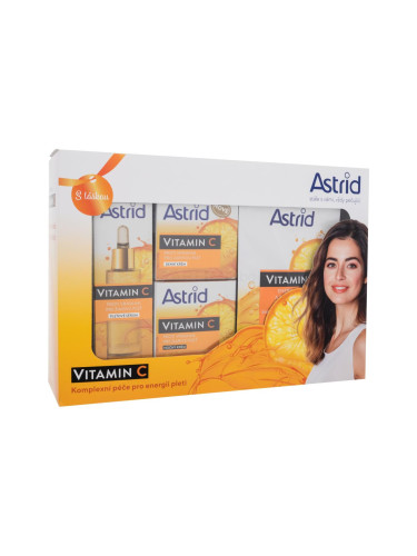 Astrid Vitamin C Подаръчен комплект серум за лице Vitamin C Serum 30 ml + дневен крем за лице Vitamin C Day Cream 50 ml + нощен крем за лице Vitamin C Night Cream 50 ml + маска Vitamin C Energizing Textile Mask 20 ml