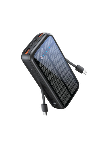 Външна батерия ProMate Solar PowerBank 20W / 3.0 QC 5 in 1 20000mAh с кабел Lightning и Type C - Черна