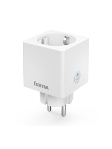 Смарт контакт HAMA Mini (176575), Wi-Fi, 3680W, безжично управление, измерване на сумарна енергийна консумация, бял