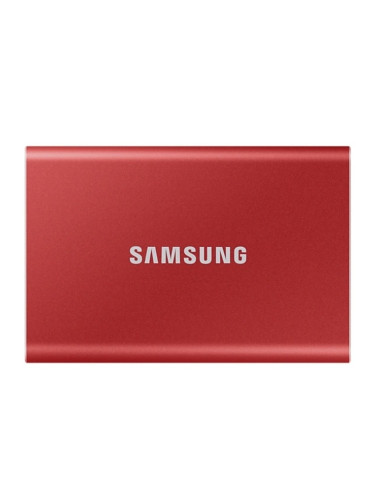 Памет SSD 2TB Samsung T7 Red (MU-PC2T0R/WW), USB-C 3.2, 2.5"(6.35 cm), скорост на четене 1050 MB/s, скорост на запис 1000 MB/s