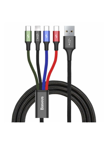 Кабел Baseus Rapid Series CA1T4-B01, от USB A(м) към Lightning(м)/2x USB C(м)/microUSB(м), 1.2m, черен