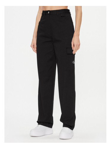 Calvin Klein Jeans Текстилни панталони Stretch Twill High Rise Straight J20J221297 Черен Regular Fit