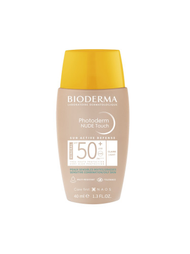 Bioderma Photoderm Nude Touch Тониран минерален слънцезащитен флуид за мазна кожа SPF50+ 40 ml - светъл нюанс