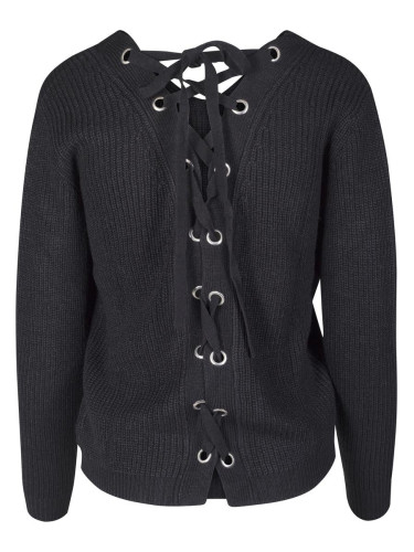 Women's sweater with lace-up on the back - black