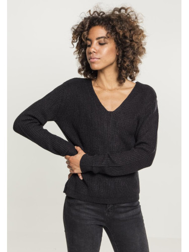 Women's sweater with lace-up on the back - black