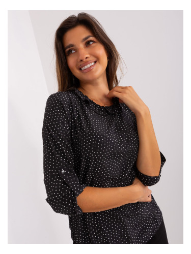 Black formal blouse with frills at neckline