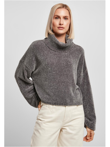 Women's turtleneck with short chenille sweater asphalt