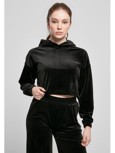 Women's Cropped Velvet Oversized Hoody Black