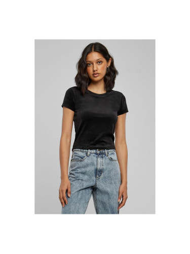 Women's short velvet T-shirt in black color
