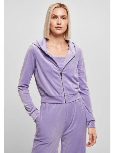 Women's Short Velvet Lavender Hooded Zipper