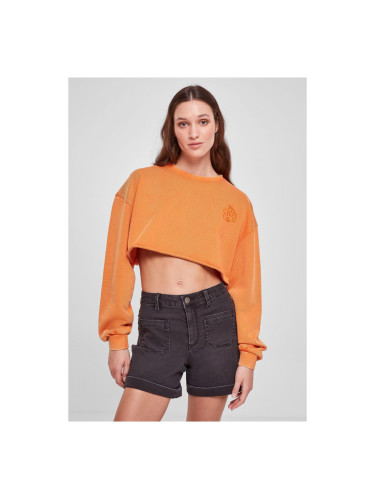 Women's Cropped Floral Embroidery Terry Crewneck vintageorange