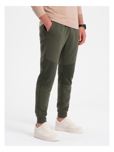 Ombre Men's sweatpants with ottoman fabric inserts - dark olive green