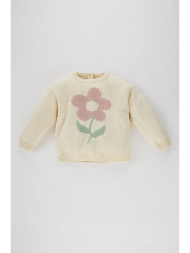 DEFACTO BabyGirl Regular Fit Flower Crew Neck Pullover
