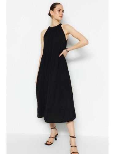 Trendyol Black Wide Cut Woven Halter Neck Maxi Woven Dress