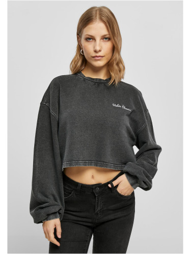 Ladies Cropped Small Embroidery Terry Crewneck black