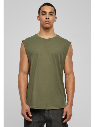 Olive sleeveless T-shirt with open hem