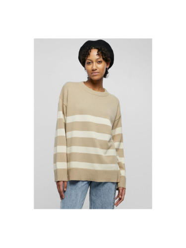 Women's striped knitted sweater - beige