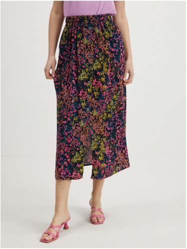 Pink and blue floral midi skirt ONLY