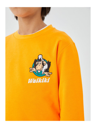 LC Waikiki Crew Neck Nostalgic Monkey Printed Long Sleeve Unisex Kids Sweatshirt