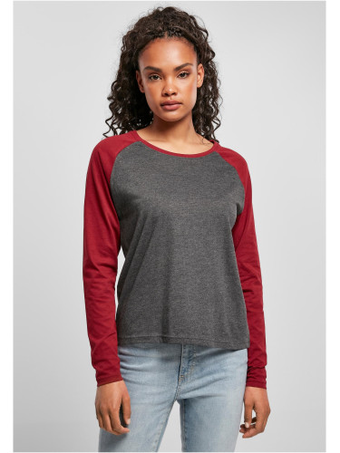 Women's contrasting long-sleeved raglan charcoal/burgundy