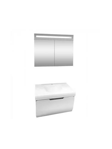 Комплект долен шкаф с умивалник и горен шкаф с LED огледало Малага 