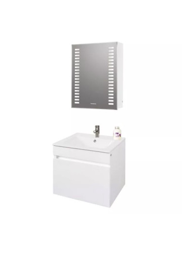 Комплект PVC долен шкаф с умивалник и горен шкаф с LED огледало Сиана