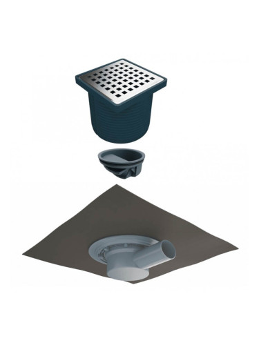 Регулируем сифон с битумна мембрана (ПВЦ рамка) със страничен изход Ф50