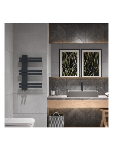 Дизайнерска алуминиева лира за баня GUARDIAN 6 450х700, черен мат 