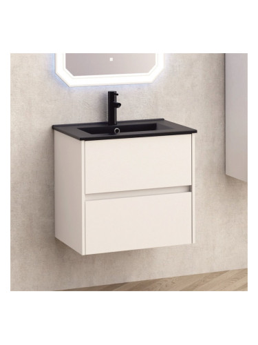 БЯЛ ПВЦ ШКАФ ЗА БАНЯ 60см + МИВКА ЧЕРЕН МАТ