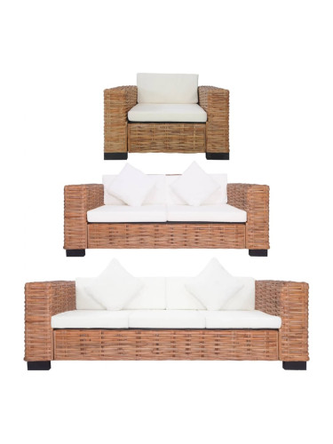 Sonata Комплект дивани с възглавници, 3 части, естествен ратан