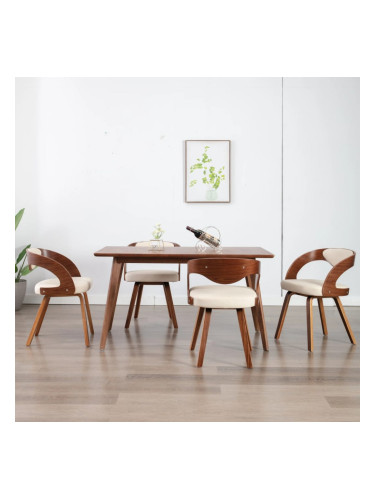 Sonata Трапезни столове, 4 бр, кремави, извито дърво и изкуствена кожа