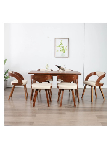 Sonata Трапезни столове, 6 бр, кремави, извито дърво и изкуствена кожа