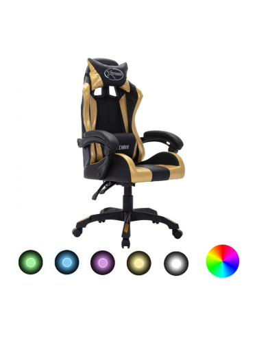 Sonata Геймърски стол RGB LED златисто/черно изкуствена кожа