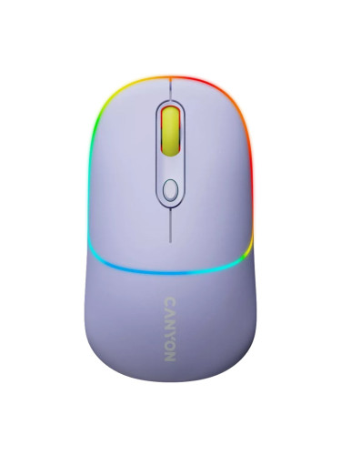 Мишка Canyon MW-22, оптична (1600dpi), безжична, USB, Bluetooth, лилава, RGB подсветка, 4 бутона