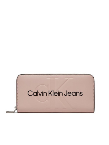 Calvin Klein Jeans Голям дамски портфейл Sculpted Mono Zip Around Mono K60K607634 Розов