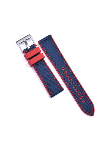 Хибридна каишка от текстил и каучук, 22 мм, синя, червена, RMN-RWB064-22PC-2А4