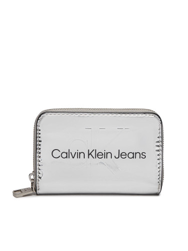 Голям дамски портфейл Calvin Klein Jeans Sculpted Med Zip Around Mono S K60K611863 Сребрист