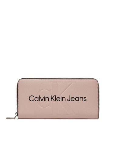 Голям дамски портфейл Calvin Klein Jeans Sculpted Mono Zip Around Mono K60K607634 Розов