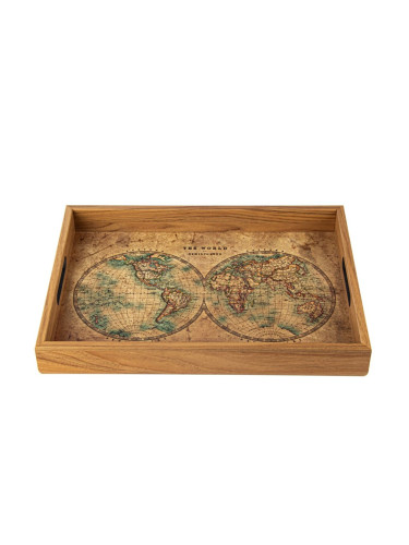Дървен поднос за сервиране Manopoulos World Map