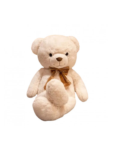 Плюшено мече с кадифена панделка, бежово, 90 см