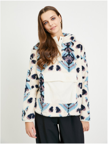 Blue-cream women's patterned jacket made of faux fur Picture Darie