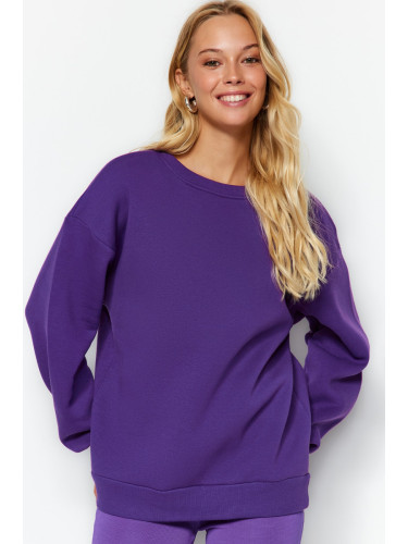 Trendyol Purple Oversize/Comfortable fit Basic Crew Neck Thick/Polarized Knitted Sweatshirt