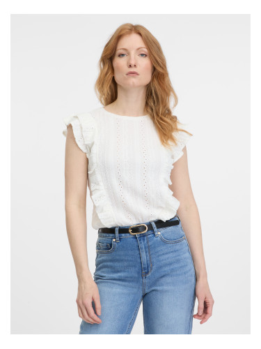 Orsay White Women's T-shirt with Ruffles - Women